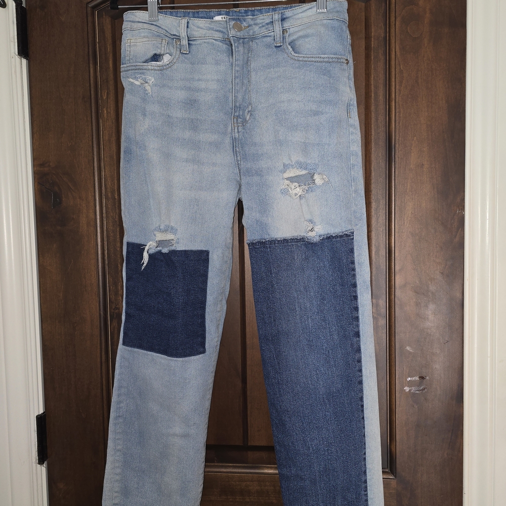 Patchwork Distressed Women's Jeans Spot On The Back Pocket